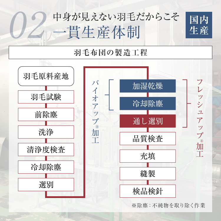西川 羽毛布団 西川プレミアム NP7052 製造工程