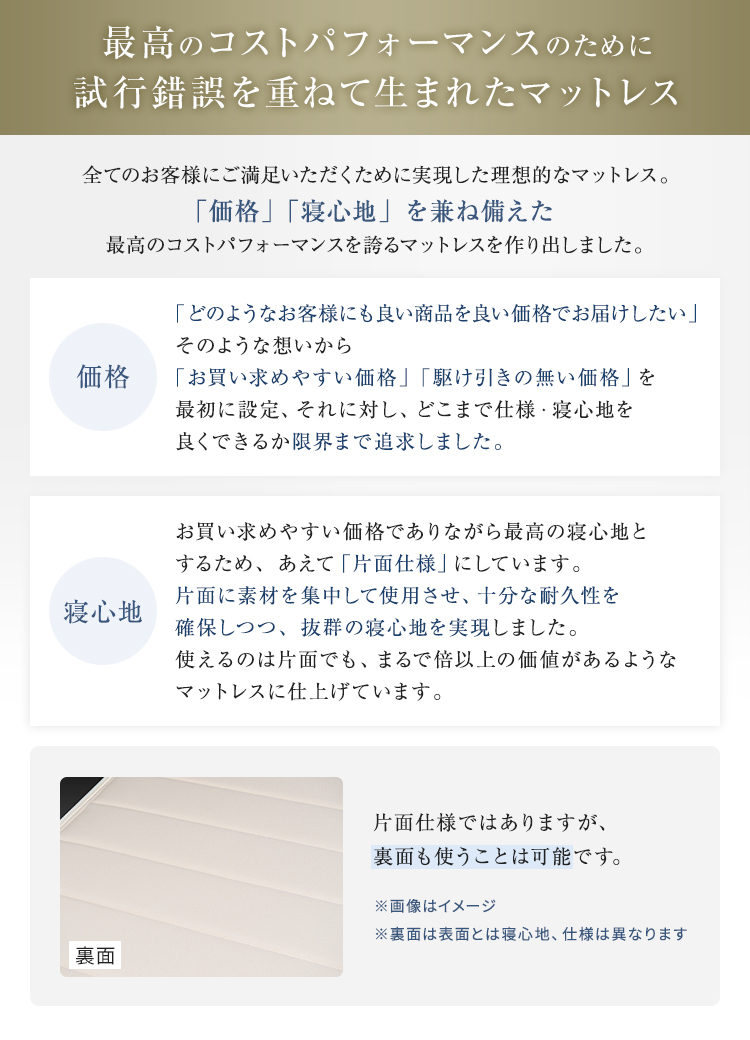 こみち完全オリジナルマットレス　クラフトマンプレミアム　コストパフォーマンス