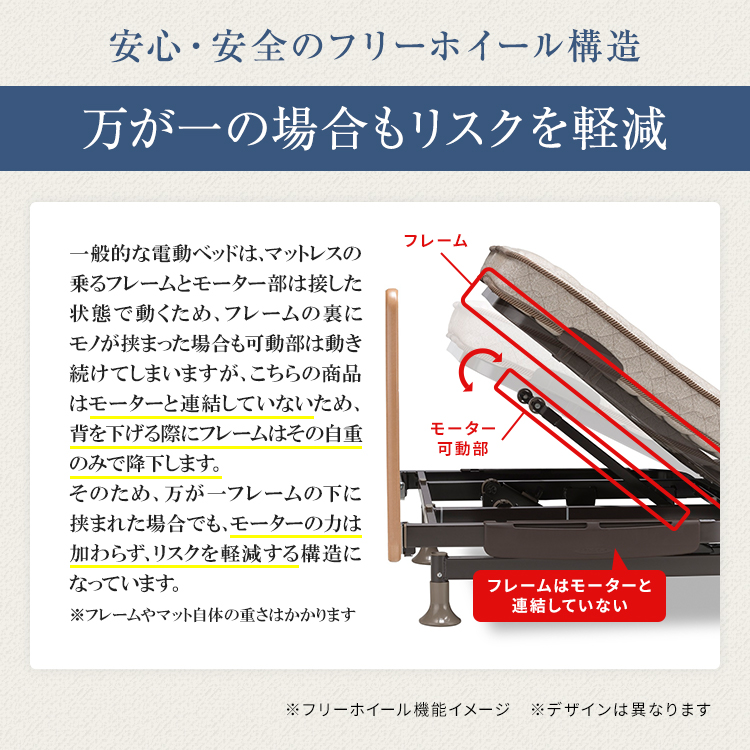フランスベッド　電動ベッドフレーム　レステックス101F　フリーホイール